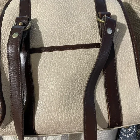 Dooney & Bourke Cream Pebbled Tote with Brown Leather Trim and Gold Hardware - Picture 4 of 8